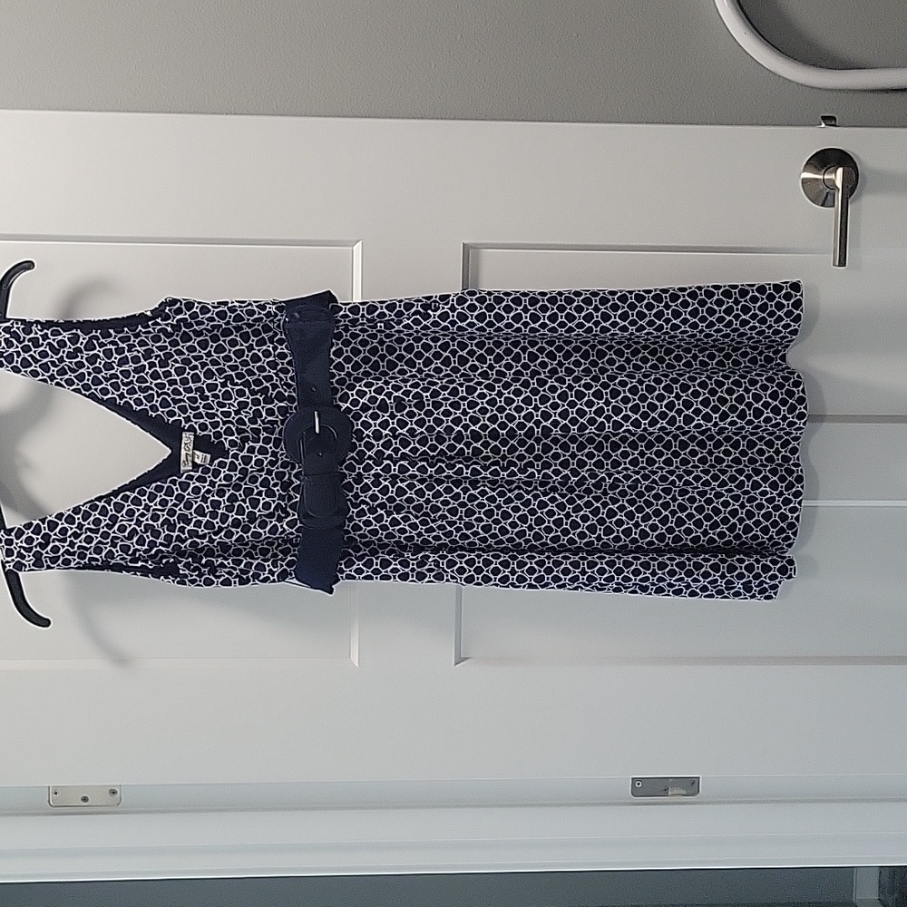 Dress, Sleeveless with waist accent belt.